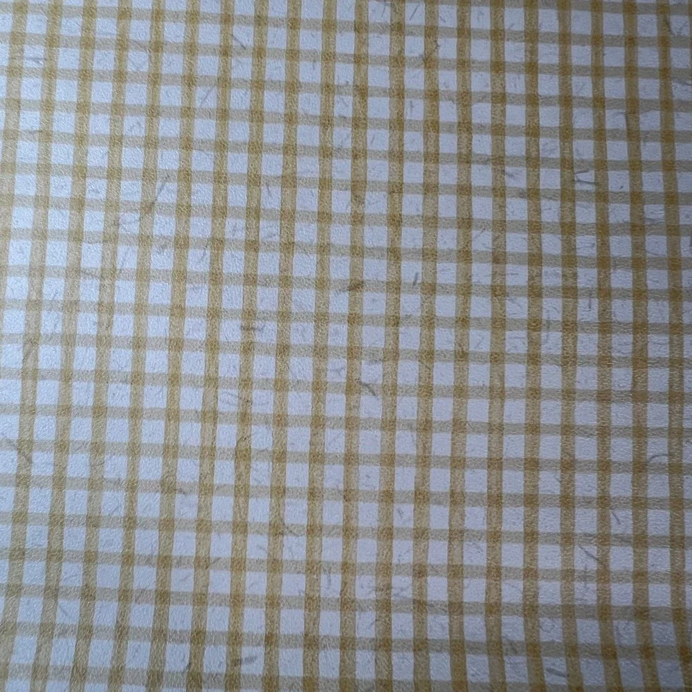 VTG Butter Yellow Gingham Wallpaper Roll Textured Grasscloth Style 20.5In Wide